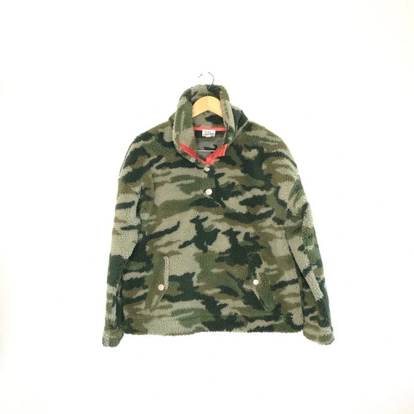 J.Crew Snap Collar Sherpa Fleece Camo Pullover Jacket Size Small - Picture 4 of 11